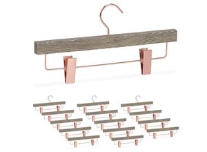 4052025347970 - Relaxdays - 15 x Hosenbügel edle Clip Kleiderbügel für Röcke Hosen Klemmbügel mit Klammern Bügel gemasert grau-rosegold