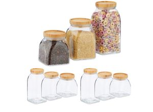 4052025348601 - Relaxdays - 9 x Vorratsglas Größen 600 1000 1400 ml Aufbewahrungsglas für Müsli Pasta Linsen Bambusdeckel transparent natur