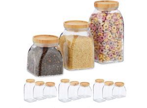 4052025348618 - Relaxdays - 12 x Vorratsglas Größen 600 1000 1400 ml Aufbewahrungsglas für Müsli Pasta Linsen Bambusdeckel transparent natur