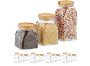 4052025348625 - Relaxdays - 15 x Vorratsglas Größen 600 1000 1400 ml Aufbewahrungsglas für Müsli Pasta Linsen Bambusdeckel transparent natur