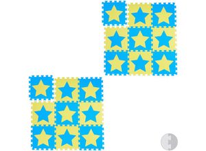 4052025348779 - Relaxdays - 18 tlg Puzzlematte Sterne 36 Puzzleteile eva Schaumstoff unbedenklich Spielunterlage 91 x 91 cm blau-gelb