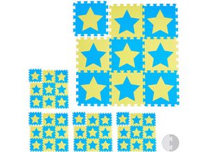 4052025348809 - 45 tlg Puzzlematte Sterne 90 Puzzleteile EVA Schaumstoff unbedenklich Spielunterlage ca 46 m² blau-gelb