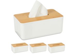 4052025349479 - Relaxdays - 4 x Tücherbox mit Deckel aus Bambus fürs Bad modernes Design Kunststoff Taschentuchbox hbt 10x23x13 cm weiß natur