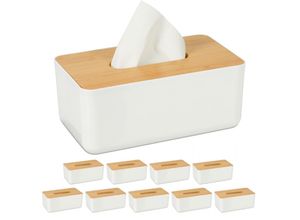 4052025349486 - Relaxdays - 10 x Tücherbox mit Deckel aus Bambus fürs Bad modernes Design Kunststoff Taschentuchbox hbt 10x23x13 cm weiß natur