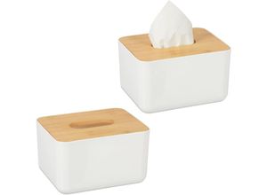 4052025349493 - Relaxdays - 2 x Tücherbox mit Deckel aus Bambus fürs Bad modernes Design Kunststoff Taschentuchbox hbt 10x17x13 cm weiß natur