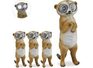 4052025350543 - 4 x Gartenfigur Erdmännchen Tierfigur mit LED Solaraugen Deko für Garten Balkon HxBxT 21 x 75 x 95 cm beige