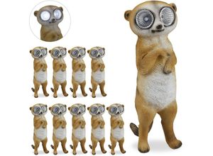 4052025350550 - Relaxdays - 10 x Gartenfigur Erdmännchen Tierfigur mit led Solaraugen Deko für Garten Balkon HxBxT 21 x 75 x 95 cm beige