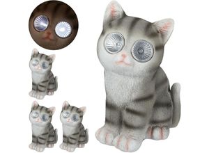 4052025350604 - Relaxdays - 4 x Gartenfigur Katze Figur mit led Solaraugen Kunstharz Deko für Garten Balkon HxBxT 23 x 12 x 14 cm grau