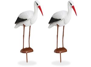 4052025351519 - Relaxdays - 2 x Gartenfigur Storch Garten Dekofigur Fischreiher Schutz Klapperstorch Geburt HxBxT 80 x 22 x 64 cm weiß rot