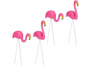 4052025351595 - Relaxdays - 4 x Flamingo Figur niedliche Gartendeko tropisches Flair Teichfiguren Kunststoff Metall Dekofigur 2 Größen pink