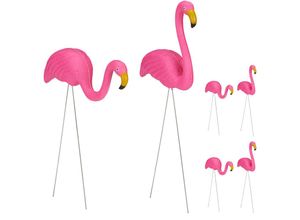 4052025351601 - Relaxdays - 6 x Flamingo Figur niedliche Gartendeko tropisches Flair Teichfiguren Kunststoff Metall Dekofigur 2 Größen pink