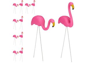 4052025351618 - Relaxdays - 12 x Flamingo Figur niedliche Gartendeko tropisches Flair Teichfiguren Kunststoff Metall Dekofigur 2 Größen pink