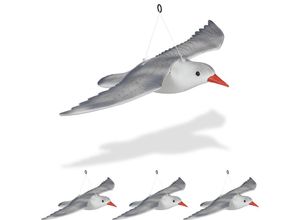 4052025351632 - 4 x Vogelschreck Möwe fliegend zum Aufhängen Dekofigur Taubenschreck für Garten Balkon Terrasse weiß grau