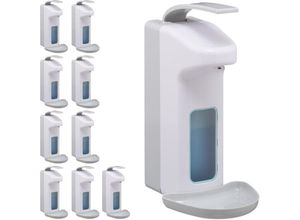 4052025352301 - Relaxdays - 10 x Eurospender 1000 ml Tropfschale Armhebel Desinfektionsmittel Seife Wandbefestigung Hygienespender weiß