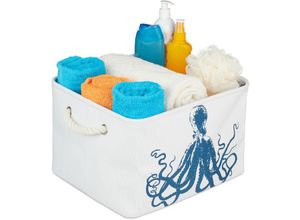 4052025353339 - Relaxdays - Aufbewahrungskorb Oktopus 2 Seilgriffe faltbarer Stoffkorb maritim hbt 235 x 365 x 315 cm weiß blau