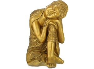 4052025356118 - Buddha Figur Garten wetterfest & frostsicher xl Gartenbuddha ruhend Gartenfigur hbt 61 x 40 x 37 cm gold - Relaxdays