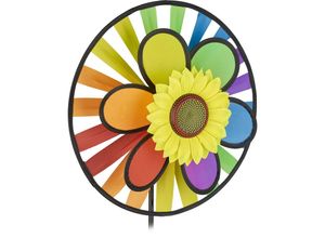 4052025356545 - Windrad mit 2 Rädern Windspiel Stecker mit Dekoblume für Garten & Balkon Windmühle hbt 92x34x14 cm bunt - Relaxdays