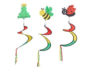 4052025356651 - Windspiel Spirale 3er Set Tiermotive Deko-Windspiel für draußen hängend Windfahne Garten & Balkon bunt - Relaxdays