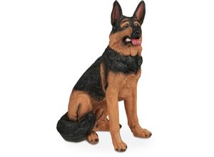 4052025360412 - Relaxdays - Schäferhund Figur lebensgroß wetterfest Dekofigur Hund Garten Deko hbt 85 x 39 x 55 cm Polyresin braun