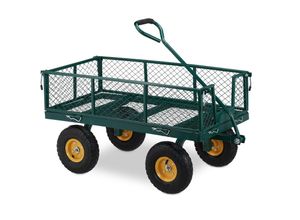 4052025361808 - Relaxdays - Handwagen praktischer Bollerwagen für den Garten mit Luftbereifung klappbare Seitenteile bis 250 kg grün