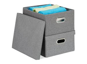 4052025362119 - Relaxdays - 2 x Aufbewahrungsbox faltbare Ordnungsbox mit Deckel 25 Liter je Stoffbox hbt 205 x 345 x 42 cm Faltbox grau