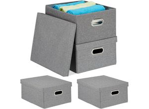 4052025362126 - Relaxdays - 4 x Aufbewahrungsbox faltbare Ordnungsbox mit Deckel 25 Liter je Stoffbox hbt 205 x 345 x 42 cm Faltbox grau