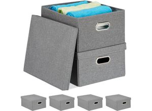 4052025362133 - Relaxdays - 6 x Aufbewahrungsbox faltbare Ordnungsbox mit Deckel 25 Liter je Stoffbox hbt 205 x 345 x 42 cm Faltbox grau