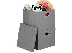 4052025362140 - Relaxdays - 2 x Aufbewahrungsbox faltbare Ordnungsbox mit Deckel je 51 l Faltbox quadratisch 34 x 43 x 43 cm Stoffboxen grau