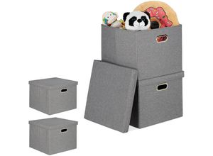 4052025362157 - Relaxdays - 4 x Aufbewahrungsbox faltbare Ordnungsbox mit Deckel je 51 l Faltbox quadratisch 34 x 43 x 43 cm Stoffboxen grau