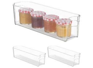 4052025362188 - 3 x Kühlschrank Organizer schmaler Küchen Organizer mit Griffen für Lebensmittel 10 x 11 x 375 cm transparent