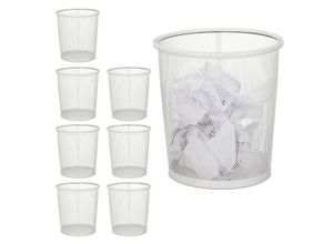 4052025362447 - Relaxdays - 8 x Papierkorb Büro & Jugendzimmer offen rund Drahtgeflecht Papiermülleimer Metall h x d 24 x 23 cm weiß