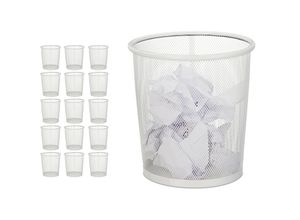 4052025362454 - 16 x Papierkorb Büro & Jugendzimmer offen rund Drahtgeflecht Papiermülleimer Metall H x D 24 x 23 cm weiß