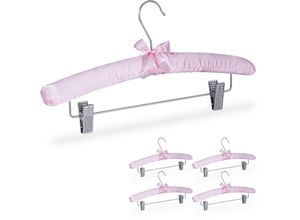 4052025362744 - Relaxdays - 5 x Satin Kleiderbügel gepolstert Vintage verstellbare Clips drehbarer Haken Klammerbügel 38 cm breit rosa