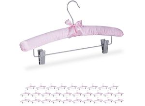 4052025362775 - Relaxdays - 30 x Satin Kleiderbügel gepolstert Vintage verstellbare Clips drehbarer Haken Klammerbügel 38 cm breit rosa