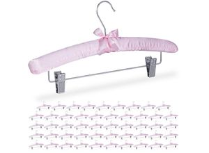 4052025362799 - Relaxdays - 50 x Satin Kleiderbügel gepolstert Vintage verstellbare Clips drehbarer Haken Klammerbügel 38 cm breit rosa