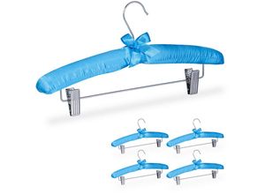 4052025362805 - Relaxdays - 5 x Satin Kleiderbügel gepolstert Vintage verstellbare Clips drehbarer Haken Klammerbügel 38 cm breit blau