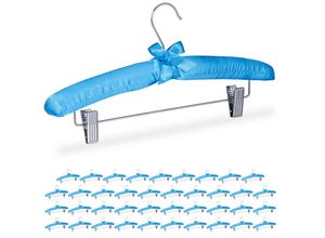 4052025362843 - Relaxdays - 40 x Satin Kleiderbügel gepolstert Vintage verstellbare Clips drehbarer Haken Klammerbügel 38 cm breit blau