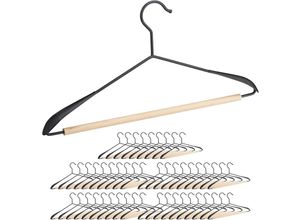 4052025363123 - 50 x Kleiderbügel Anzugbügel mit Hosensteg T-Shirts Jacken & Hosen Holz & Metall 43 cm breit Bügel Set schwarz