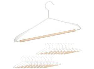 4052025363147 - Relaxdays - 20 x Kleiderbügel Anzugbügel mit Hosensteg T-Shirts Jacken & Hosen Holz & Metall 43 cm breit Bügel Set weiß