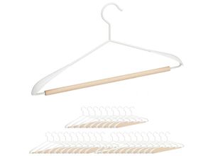 4052025363154 - Relaxdays - 30 x Kleiderbügel Anzugbügel mit Hosensteg T-Shirts Jacken & Hosen Holz & Metall 43 cm breit Bügel Set weiß