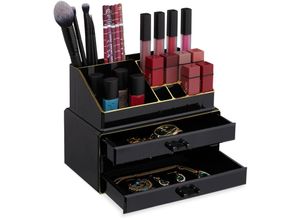 4052025363840 - Relaxdays - 1 x Make Up Organizer klein 2-tlg Schminkaufbewahrung mit Schubladen stapelbares Kosmetikregal Acryl schwarz gold