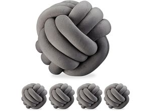 4052025364212 - Relaxdays - 5 x Knotenkissen geknotetes Kissen für Sofa und Bett dekorativ skandinavisch Zierkissen Knoten ø 25 cm dunkelgrau