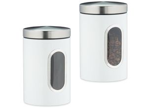 4052025364458 - Relaxdays - 2 x Vorratsdose 14 l mit Deckel und Sichtfenster für Kaffee Mehl Pasta Aufbewahrungsdose Küche Metall weiß