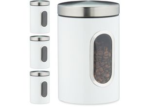 4052025364465 - Relaxdays - 4 x Vorratsdose 14 l mit Deckel und Sichtfenster für Kaffee Mehl Pasta Aufbewahrungsdose Küche Metall weiß