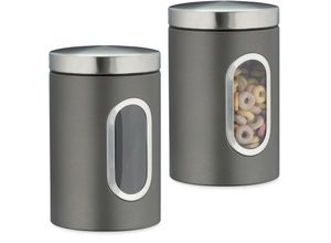 4052025364502 - Relaxdays - 2 x Vorratsdose 14 l mit Deckel und Sichtfenster für Kaffee Mehl Pasta Aufbewahrungsdose Küche Metall grau