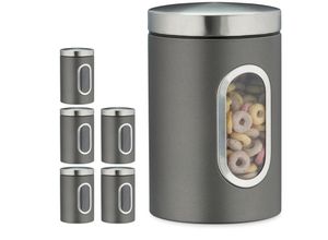 4052025364526 - Relaxdays - 6 x Vorratsdose 14 l mit Deckel und Sichtfenster für Kaffee Mehl Pasta Aufbewahrungsdose Küche Metall grau