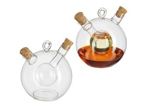 4052025364571 - Relaxdays - 2 x Essig- und Ölspender 2 in 1 Ölflasche mit Korken 375 ml und 50 ml Essig und Öl in einem aus Glas transparent