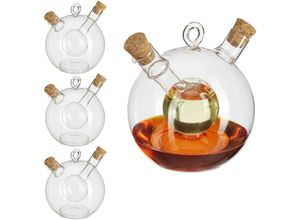 4052025364588 - Relaxdays - 4 x Essig- und Ölspender 2 in 1 Ölflasche mit Korken 375 ml und 50 ml Essig und Öl in einem aus Glas transparent