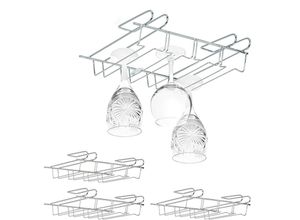 4052025364618 - Relaxdays - 4 x Weinglashalter Schrankeinsatz für je 12 Stielgläser Bar & Küche Gläserschiene Metall 85 x 345 x 26cm silber