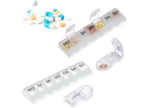 4052025365028 - Relaxdays - 2 x Medikamentenbox 7 Tage mit Tablettenschneider zuhause unterwegs wöchentliche Pillendose transparent schwarz